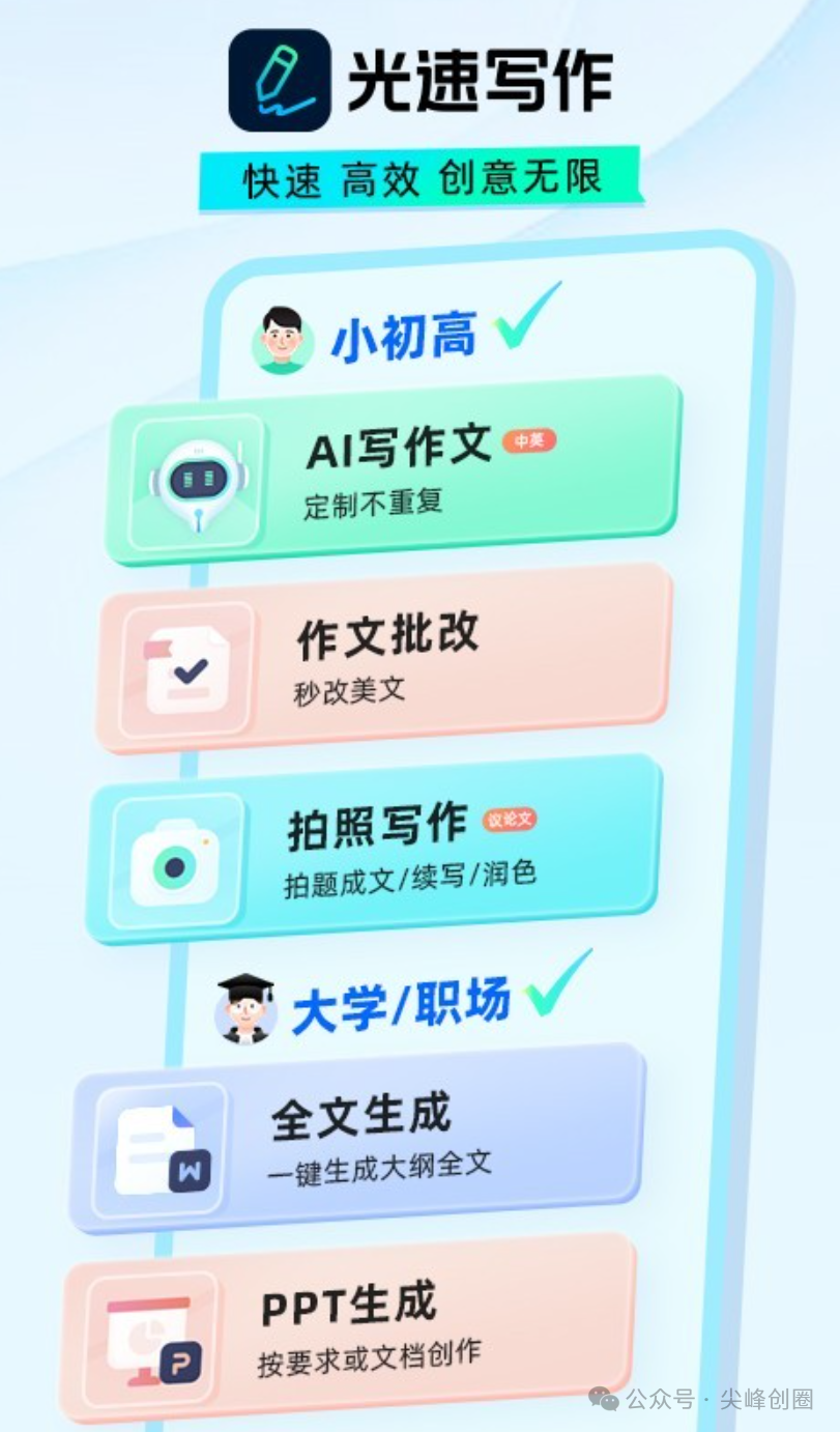 光速写作（ai写作神器）解锁会员版免费下载：ai写作超级助手工具，支持批改作文、拍照写作、PPT 生成等功能